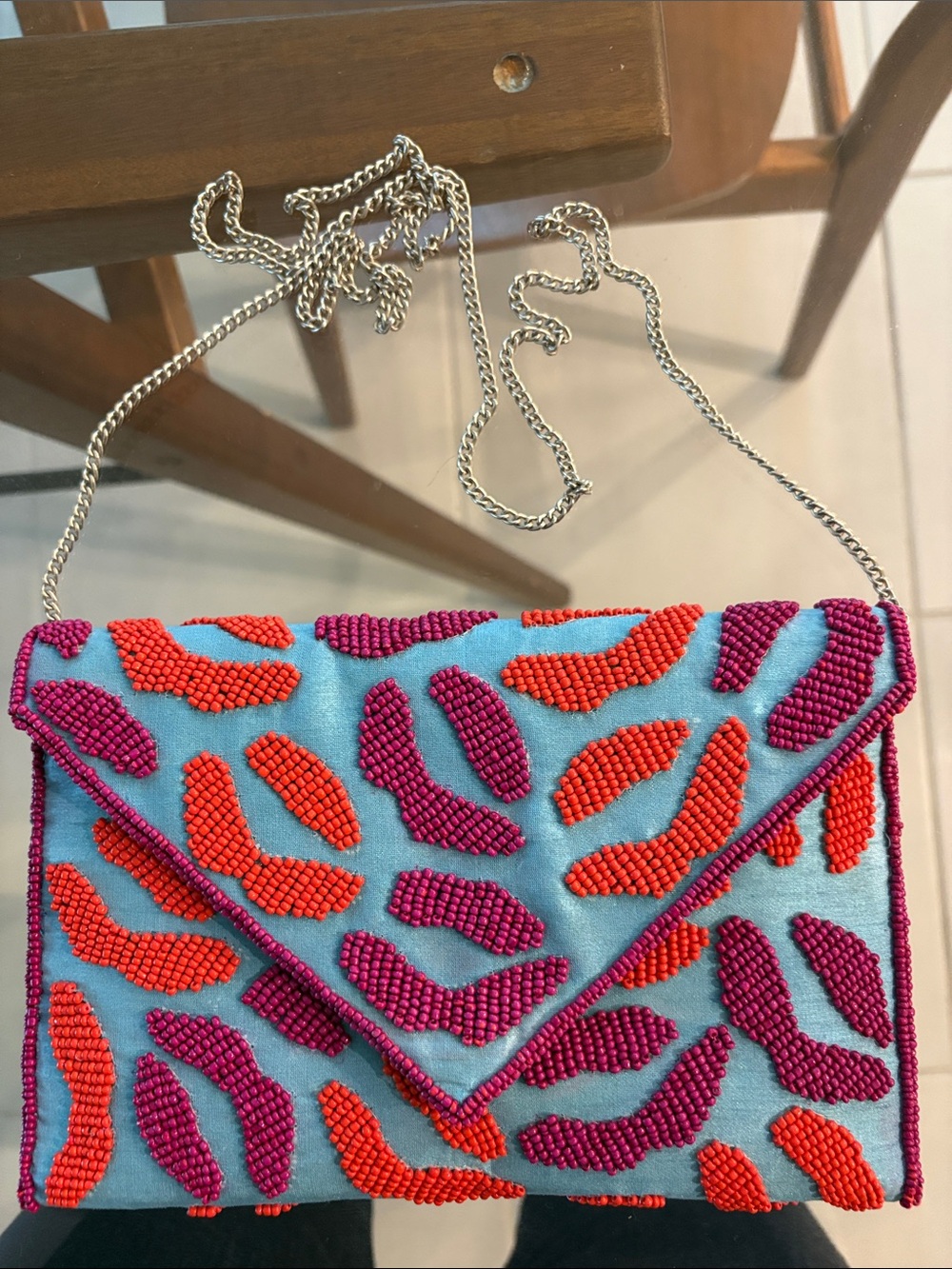 Beaded lip envelope flap purse